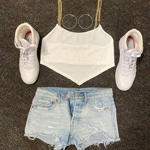 Light Blue Distressed Jean Shorts